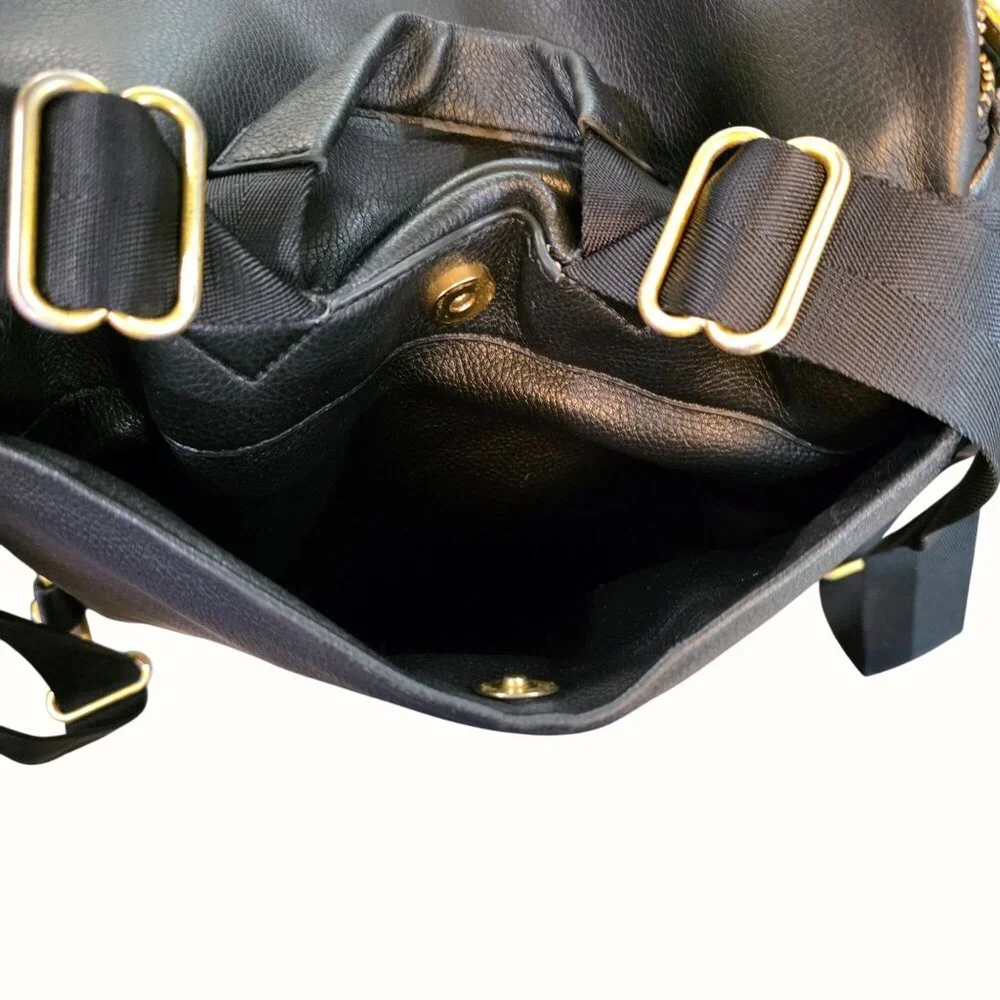 Fawn Design Black Leather Convertible Baby Bag Set